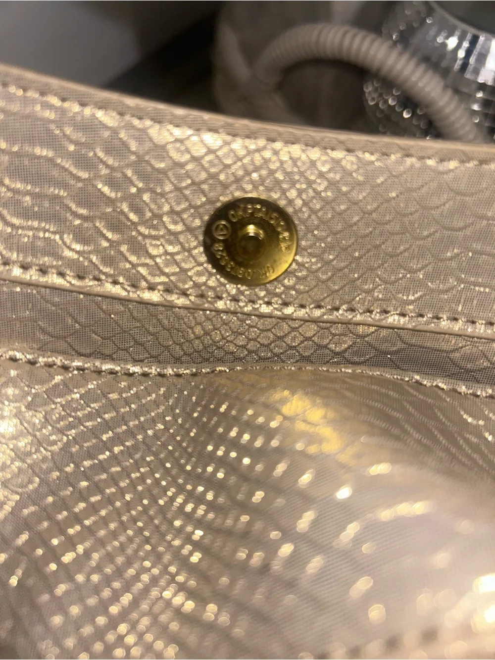 Nine West Metallic Champagne Snake-Embossed Shoulder Bag with Gold Hardware